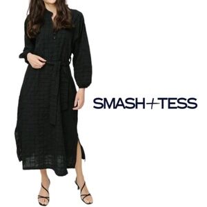 Smash + Tess Gauze Checkered Textured Button Up Black Midi Dress - Size Small